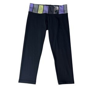 lululemon athletica Black Crop Leggings with Multicolor Waistband - reversible